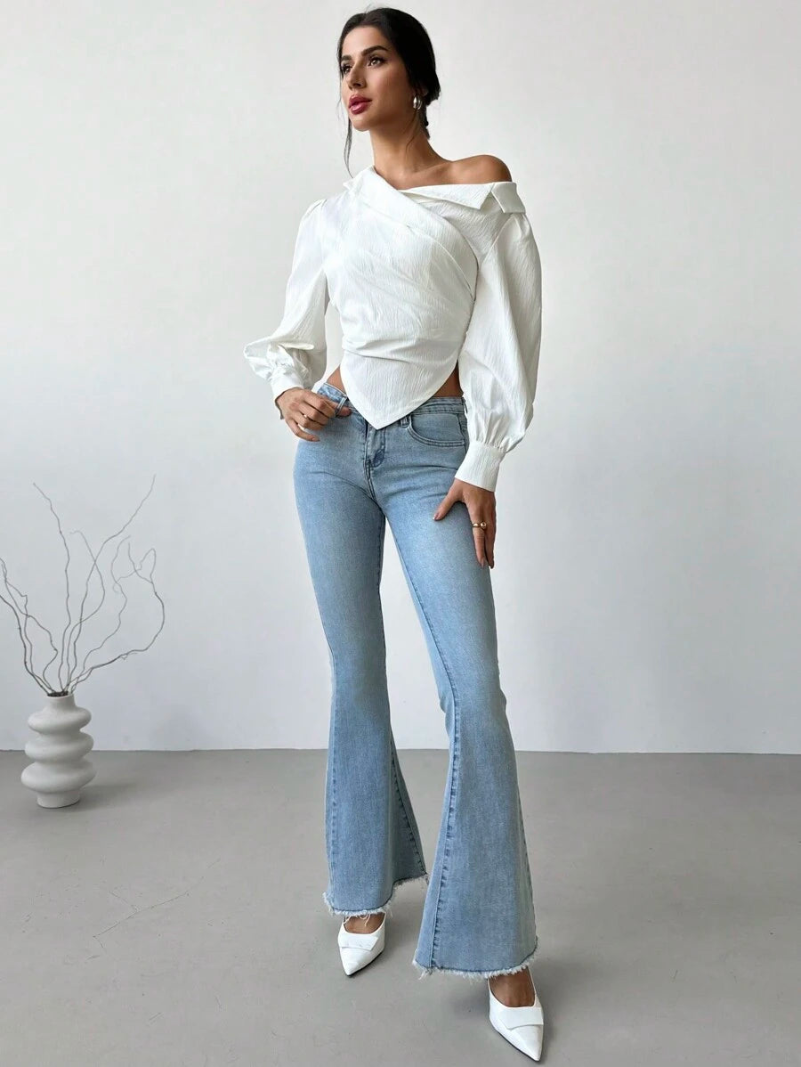 Firerie Women Casual Elegant Refined Commute Office Asymmetrical Hem Long Sleeve Blazer Collar