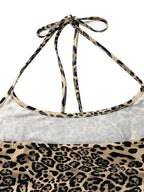 Sweetra Women's Leopard Print Mermaid Hem Fitted Elegant Halter Neck Dress Maxi Women Outfit