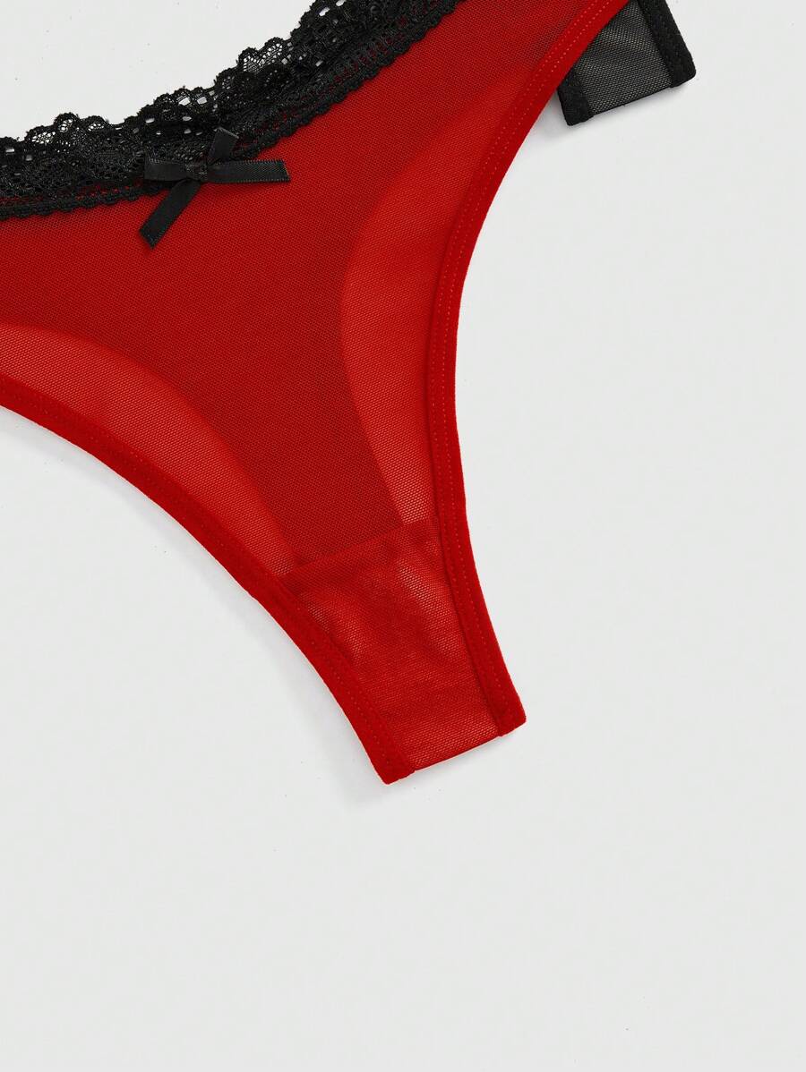 ROMWE J-Fashion 3pcs Y2K Harajuku Leopard Print Mesh & Lace Trim Women Narrow Band Brief Panty Set