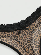 ROMWE J-Fashion 3pcs Y2K Harajuku Leopard Print Mesh & Lace Trim Women Narrow Band Brief Panty Set