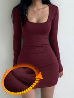 DAZY Women Long Sleeve Square Neck Casual Dress For Spring,Fall Dress