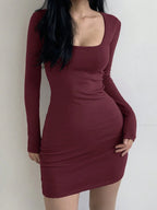 DAZY Women Long Sleeve Square Neck Casual Dress For Spring,Fall Dress