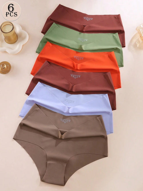 Aofeiqike 6pcs High Waist Plus Size Women Briefs, Sexy Seamless Breathable Ice Silk Panties, Comfortable Soft Hipster Underwear