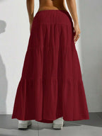 MainGRL Women Solid Color High Waist Tie Ruffled Hem Maxi Skirt