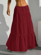 MainGRL Women Solid Color High Waist Tie Ruffled Hem Maxi Skirt