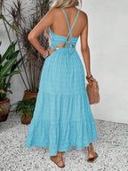 Breezaya Summer Holiday Solid Color Textured Backless Dress For New Year Clothes Maxi Vacation Beach Outfits Women