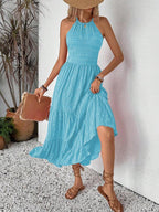 Breezaya Summer Holiday Solid Color Textured Backless Dress For New Year Clothes Maxi Vacation Beach Outfits Women