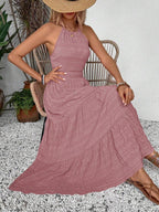 Breezaya Summer Holiday Solid Color Textured Backless Dress For New Year Clothes Maxi Vacation Beach Outfits Women