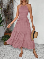 Breezaya Summer Holiday Solid Color Textured Backless Dress For New Year Clothes Maxi Vacation Beach Outfits Women