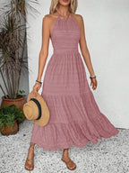 Breezaya Summer Holiday Solid Color Textured Backless Dress For New Year Clothes Maxi Vacation Beach Outfits Women