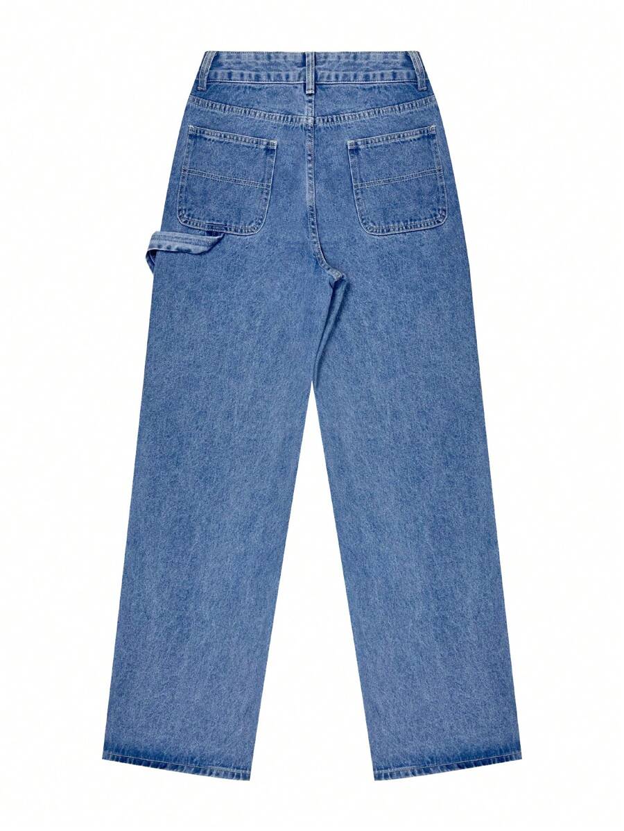 NVFelix Women's Loose Straight Leg Jeans, Distressed Wash, Elegant & Fashionable, Y2K Outdoor Style, Blue, Suitable For Winter, Thanksgiving And New Year Wear