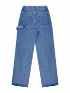 NVFelix Women's Loose Straight Leg Jeans, Distressed Wash, Elegant & Fashionable, Y2K Outdoor Style, Blue, Suitable For Winter, Thanksgiving And New Year Wear