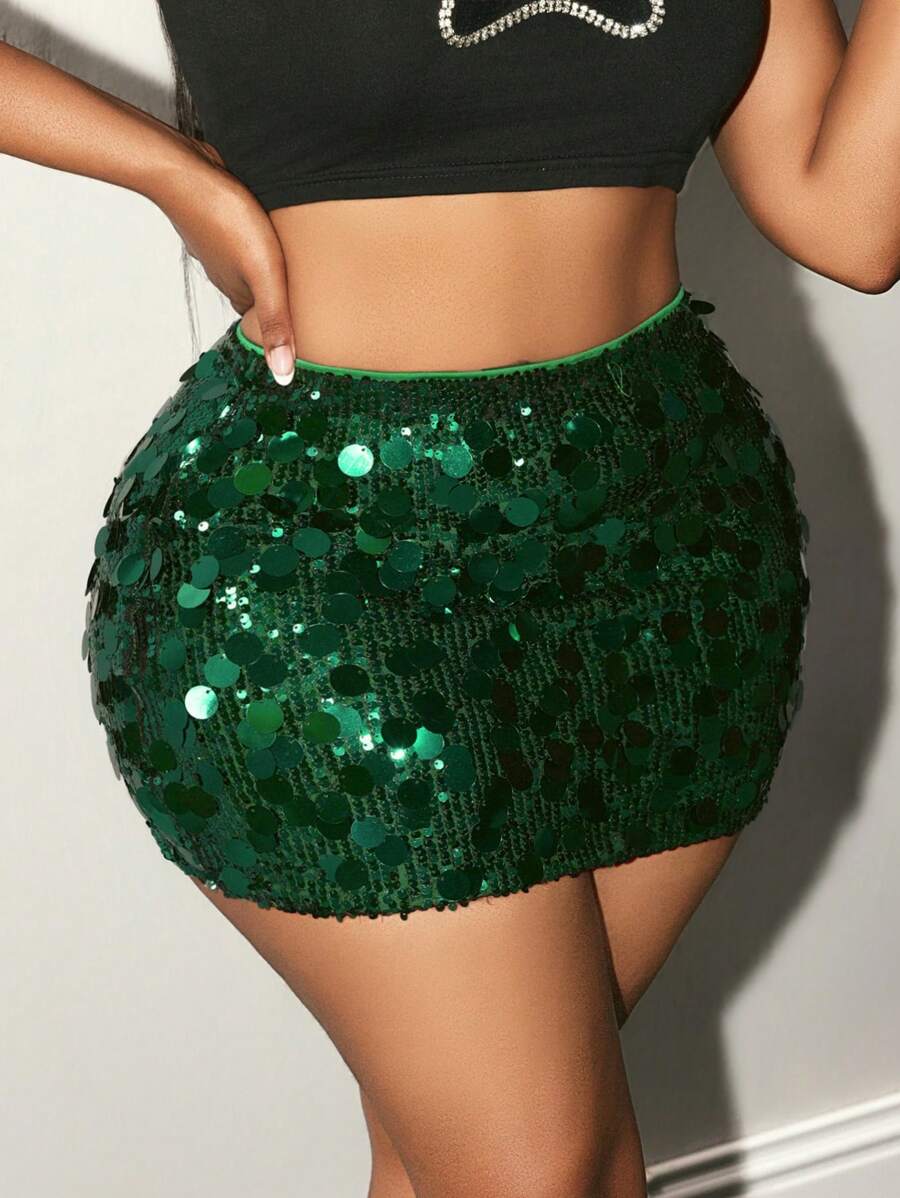 BamGleam Sequin Mini Bodycon Skirt For Holiday Party Clothes