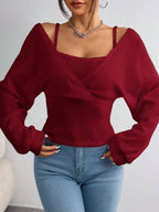 SHEIN EZwear Women's Casual Solid Color Knit Long Sleeve Regular Fit Pullover Top