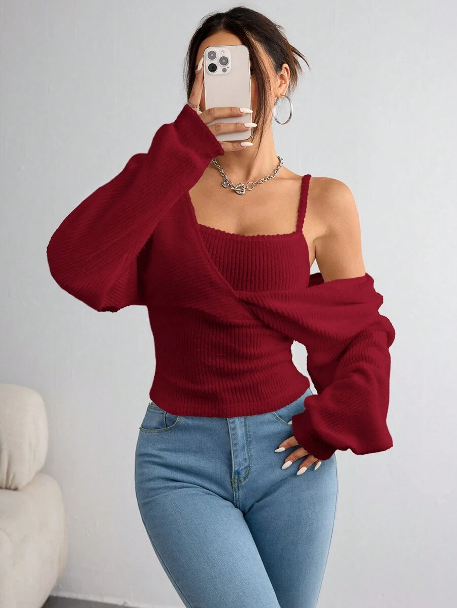 SHEIN EZwear Women's Casual Solid Color Knit Long Sleeve Regular Fit Pullover Top