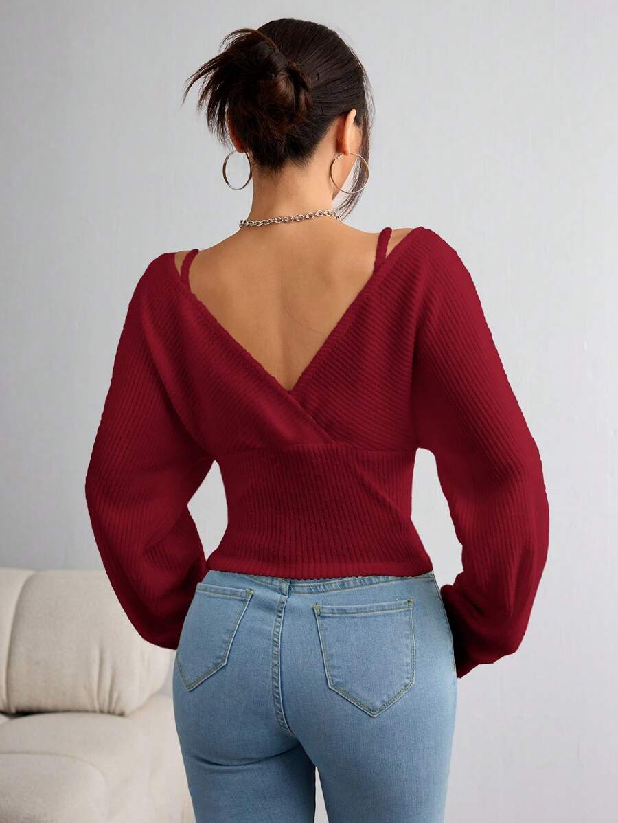 SHEIN EZwear Women's Casual Solid Color Knit Long Sleeve Regular Fit Pullover Top