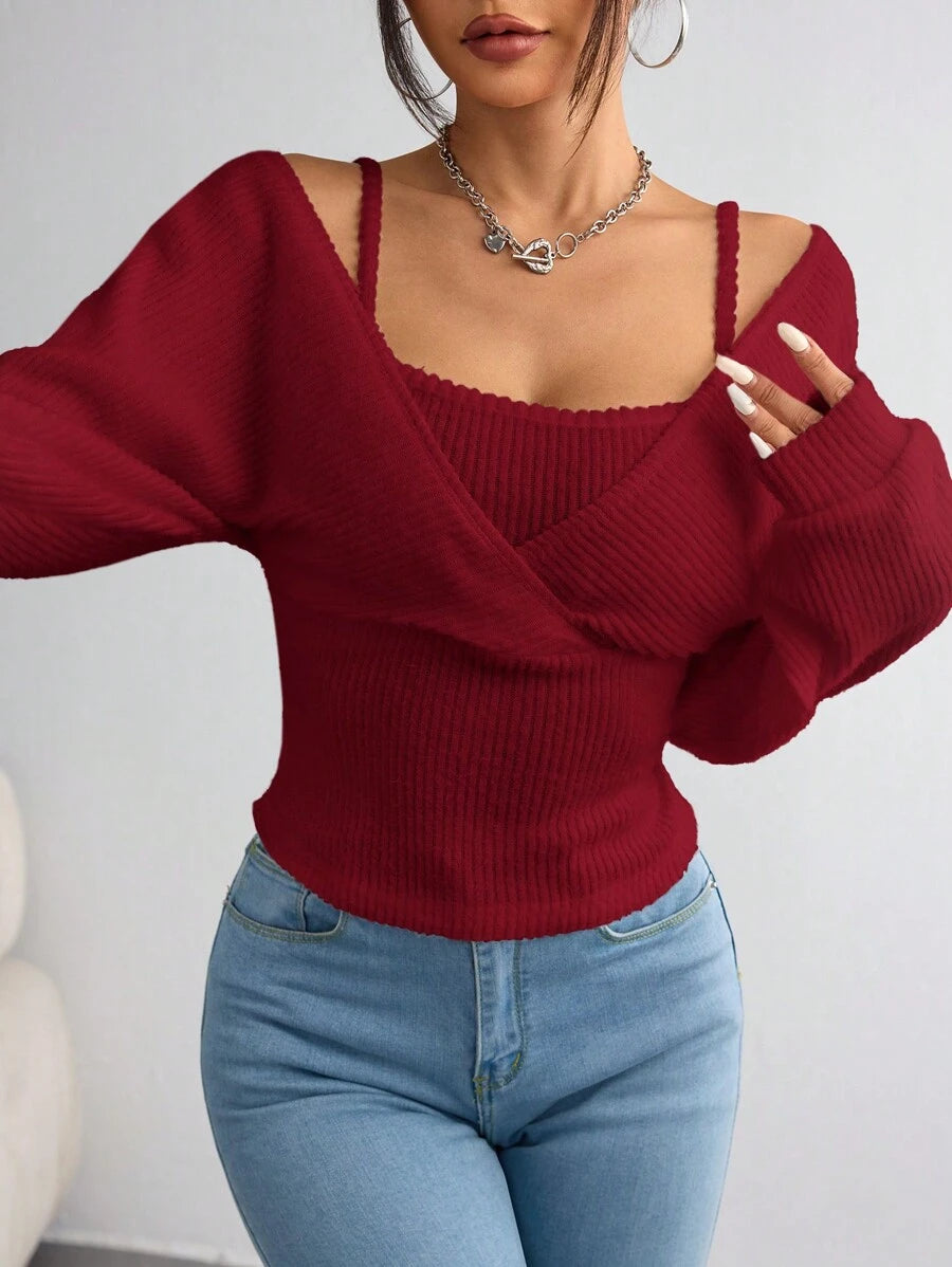 SHEIN EZwear Women's Casual Solid Color Knit Long Sleeve Regular Fit Pullover Top