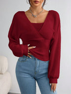 SHEIN EZwear Women's Casual Solid Color Knit Long Sleeve Regular Fit Pullover Top