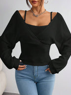 SHEIN EZwear Women's Casual Solid Color Knit Long Sleeve Regular Fit Pullover Top