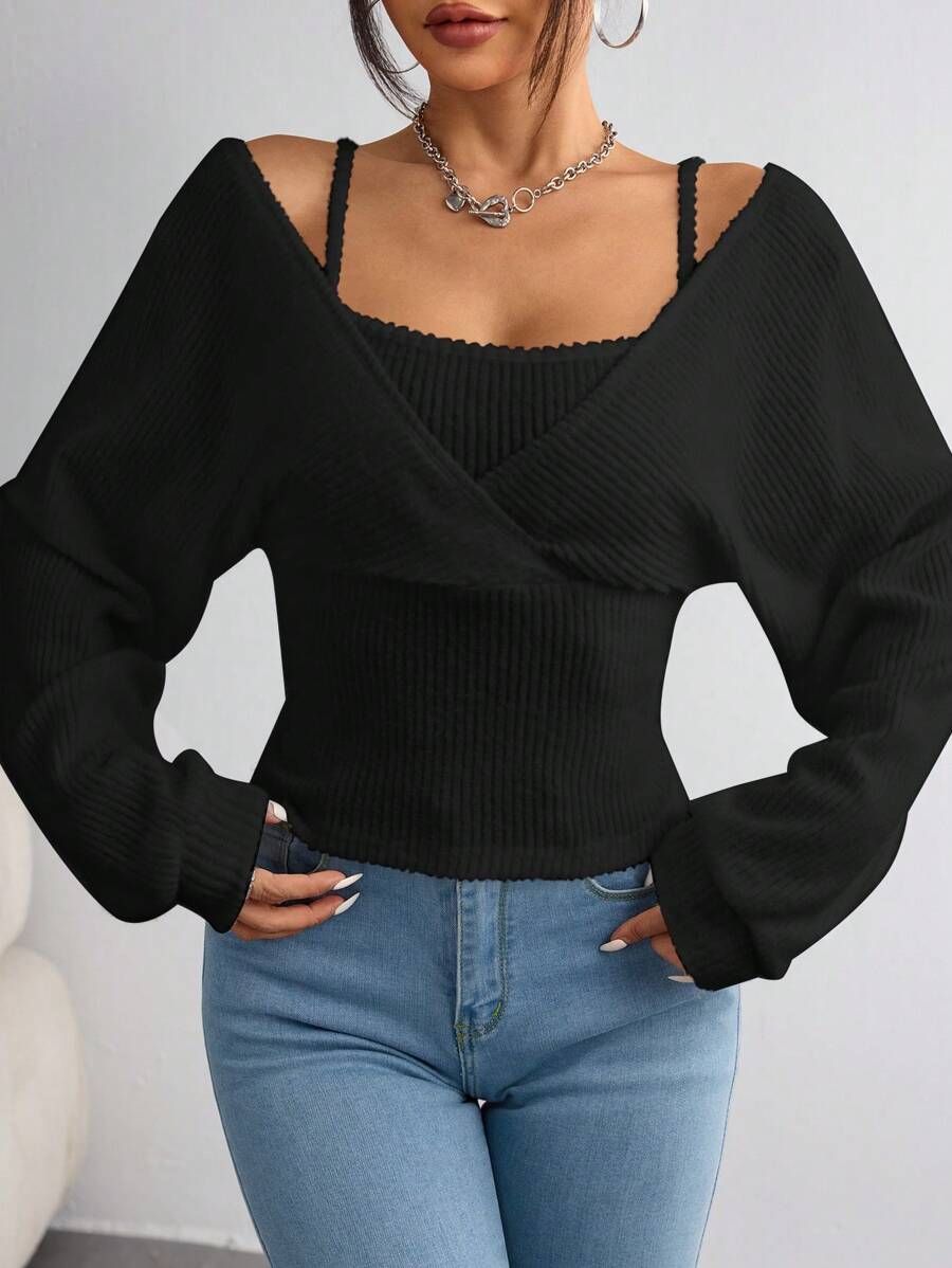 SHEIN EZwear Women's Casual Solid Color Knit Long Sleeve Regular Fit Pullover Top