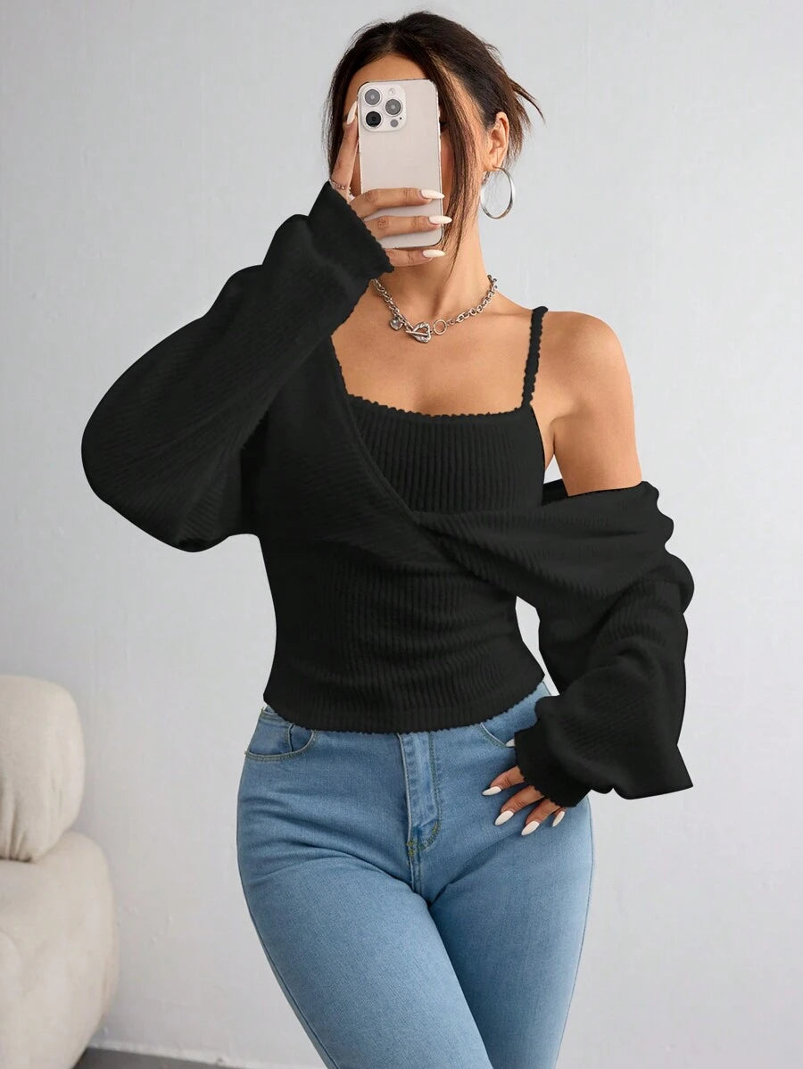 SHEIN EZwear Women's Casual Solid Color Knit Long Sleeve Regular Fit Pullover Top