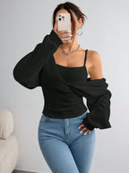 SHEIN EZwear Women's Casual Solid Color Knit Long Sleeve Regular Fit Pullover Top