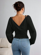SHEIN EZwear Women's Casual Solid Color Knit Long Sleeve Regular Fit Pullover Top