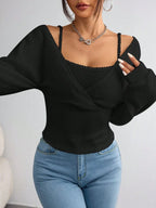 SHEIN EZwear Women's Casual Solid Color Knit Long Sleeve Regular Fit Pullover Top