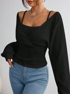 SHEIN EZwear Women's Casual Solid Color Knit Long Sleeve Regular Fit Pullover Top