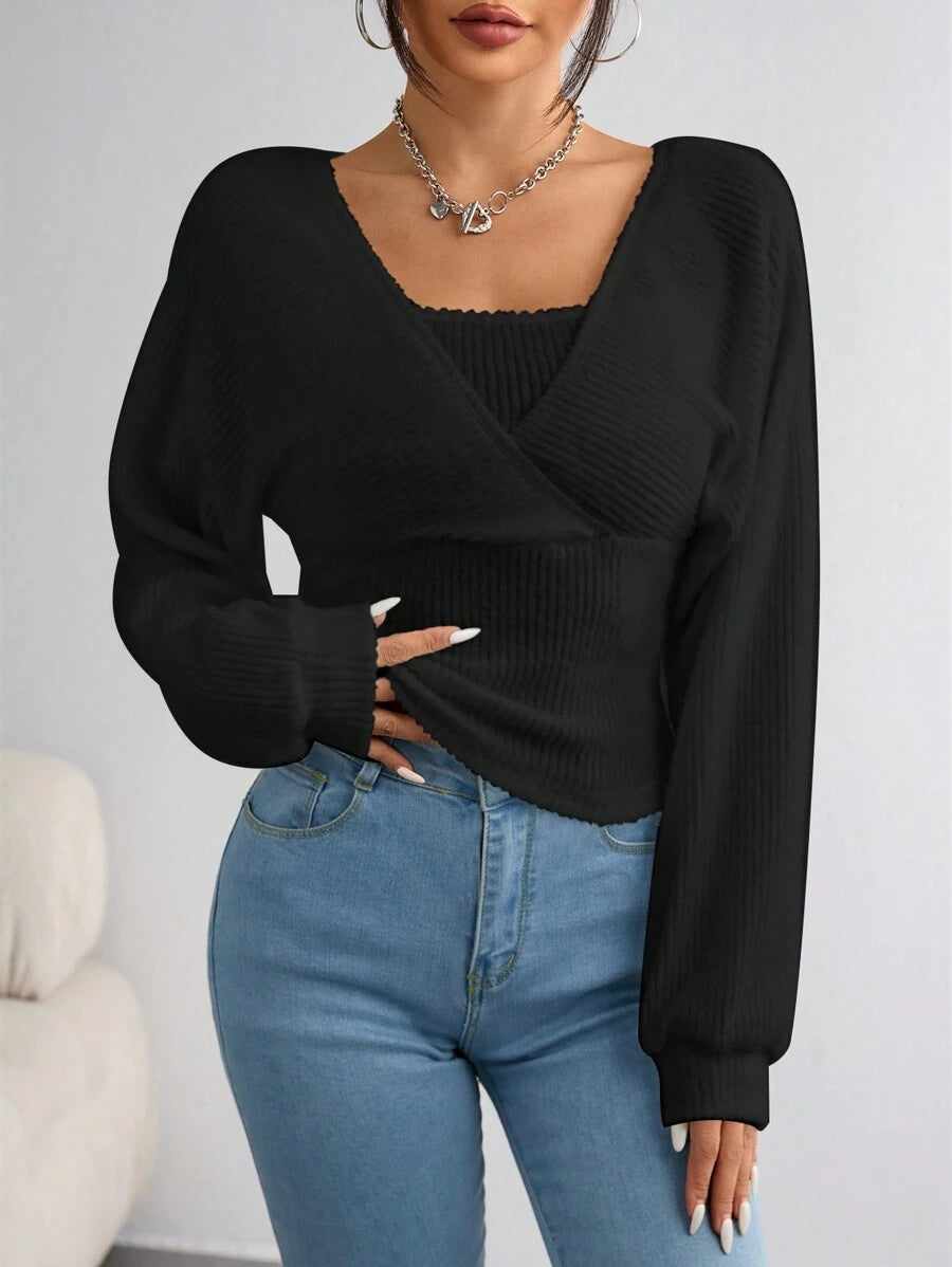 SHEIN EZwear Women's Casual Solid Color Knit Long Sleeve Regular Fit Pullover Top