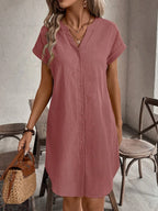 EMERY ROSE Solid Notched Button Front Batwing Sleeve Shirt Dress,Summer Dresses For Women