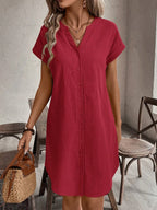 EMERY ROSE Solid Notched Button Front Batwing Sleeve Shirt Dress,Summer Dresses For Women