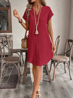 EMERY ROSE Solid Notched Button Front Batwing Sleeve Shirt Dress,Summer Dresses For Women