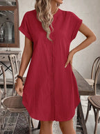 EMERY ROSE Solid Notched Button Front Batwing Sleeve Shirt Dress,Summer Dresses For Women