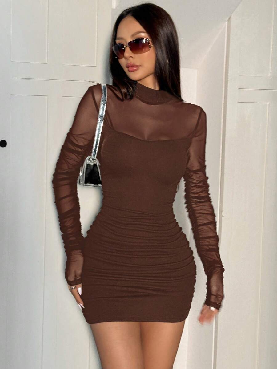 SHEIN EZwear Black Mesh Knit Camisole 2 In 1 Dress