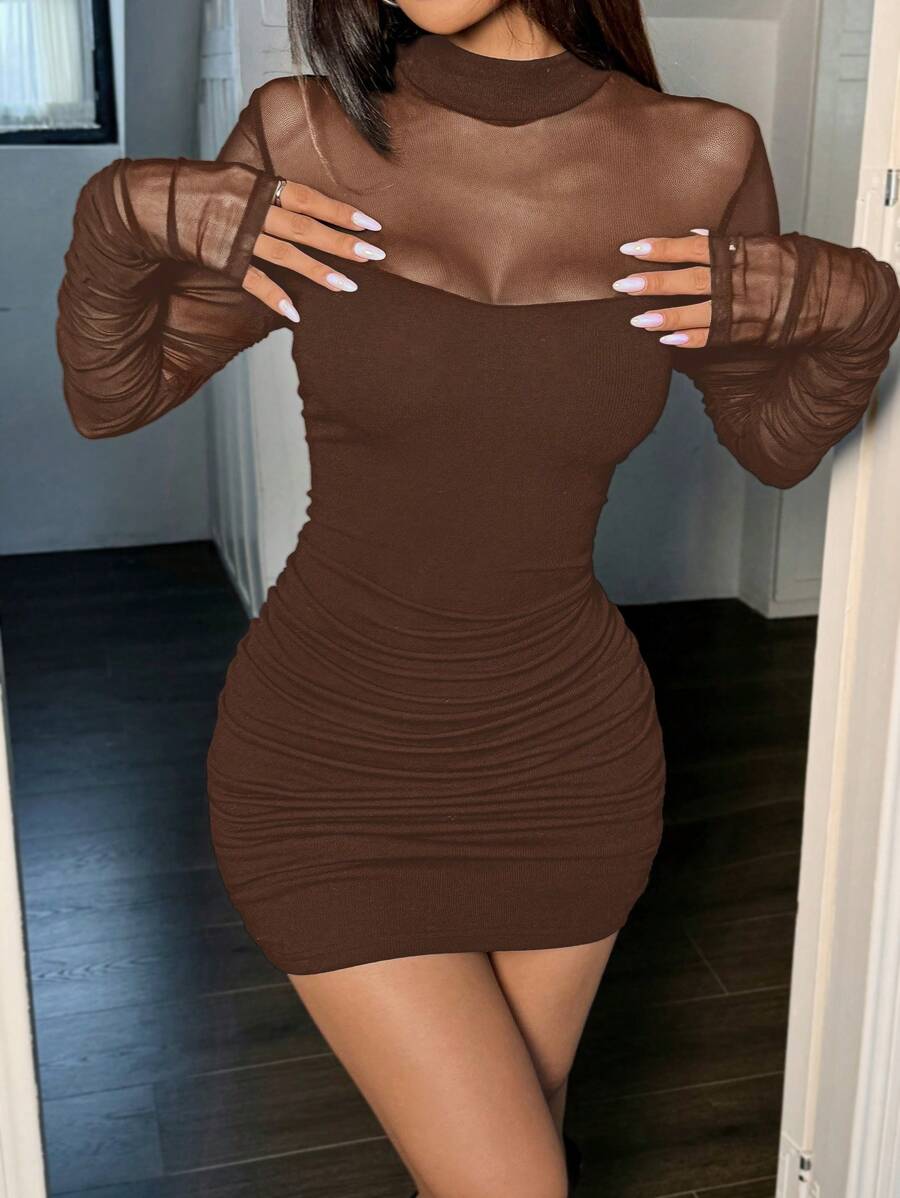 SHEIN EZwear Black Mesh Knit Camisole 2 In 1 Dress