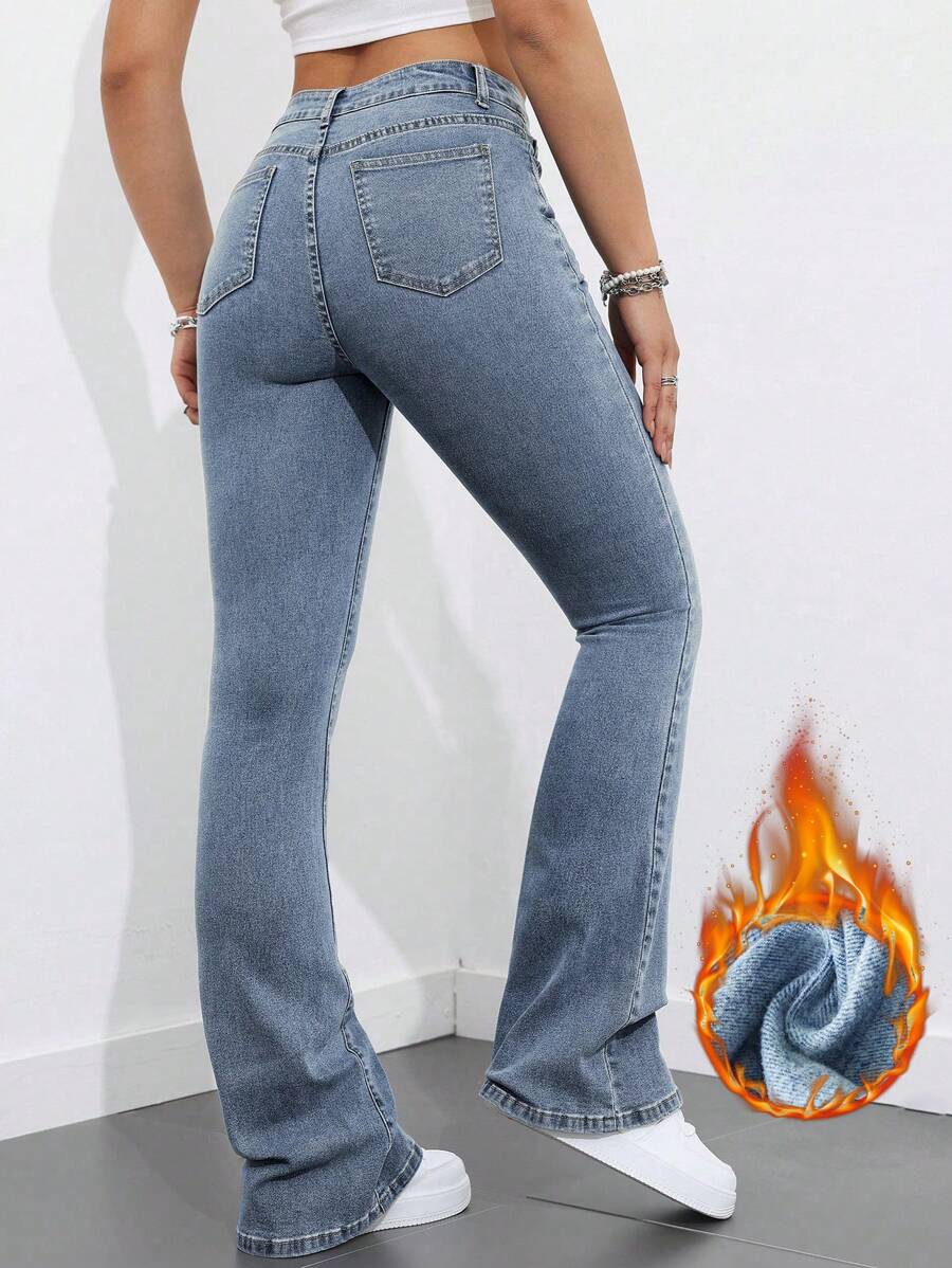 Flexra Women Flared Pocket Casual All-Match Denim Flared Jeans Y2k Bootcut Jeans