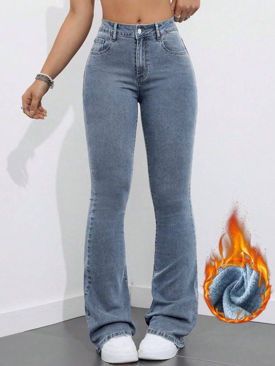 Flexra Women Flared Pocket Casual All-Match Denim Flared Jeans Y2k Bootcut Jeans