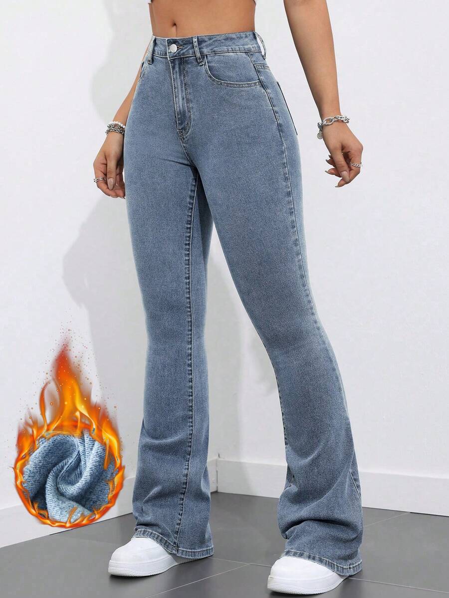 Flexra Women Flared Pocket Casual All-Match Denim Flared Jeans Y2k Bootcut Jeans