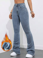 Flexra Women Flared Pocket Casual All-Match Denim Flared Jeans Y2k Bootcut Jeans