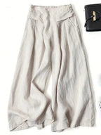 Women Solid Color Casual Front Pocket Decorated Wide Leg Pants