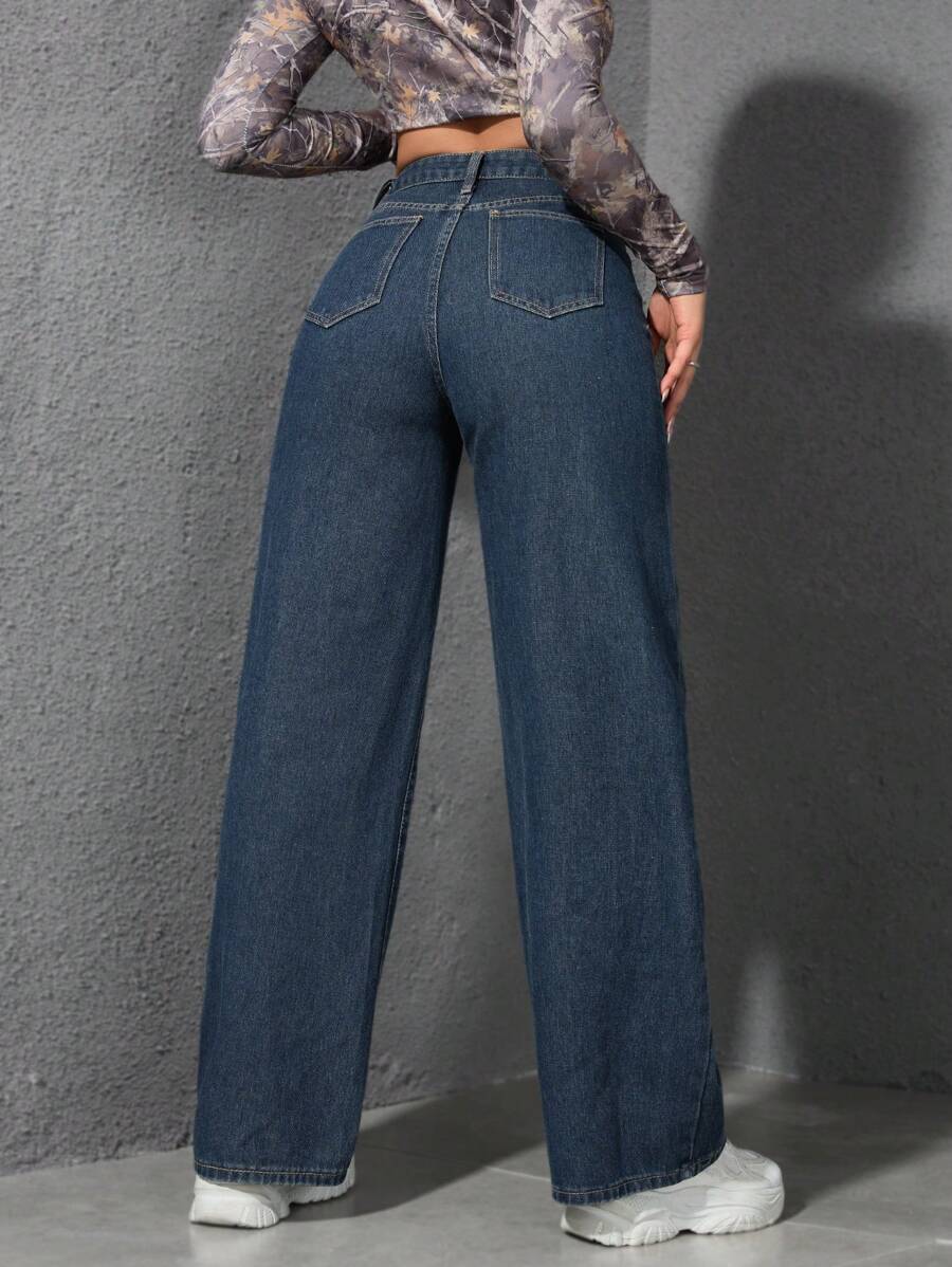 SHEIN ICON Casual Relaxed-Fit High-Waist Straight Leg Denim Jeans
