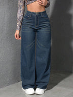 SHEIN ICON Casual Relaxed-Fit High-Waist Straight Leg Denim Jeans