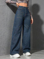 SHEIN ICON Casual Relaxed-Fit High-Waist Straight Leg Denim Jeans