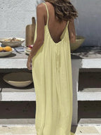 Cévolie Women's Solid Color Open Back Tie Loose Casual Maxi Slip Dress