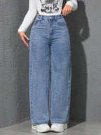 SHEIN ICON Casual Relaxed-Fit High-Waist Straight Leg Denim Jeans