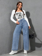 SHEIN ICON Casual Relaxed-Fit High-Waist Straight Leg Denim Jeans