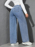 SHEIN ICON Casual Relaxed-Fit High-Waist Straight Leg Denim Jeans