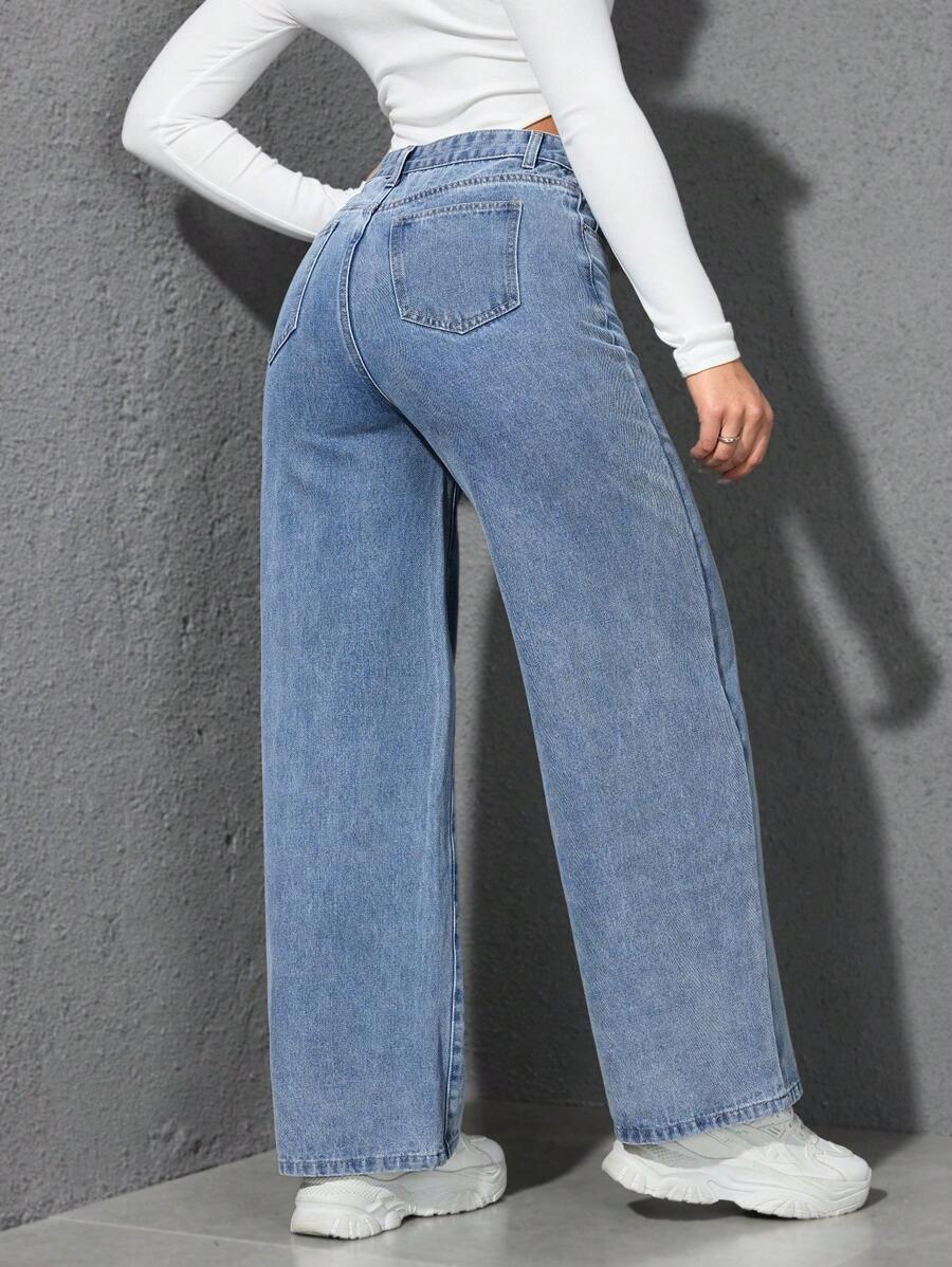 SHEIN ICON Casual Relaxed-Fit High-Waist Straight Leg Denim Jeans