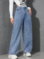 SHEIN ICON Casual Relaxed-Fit High-Waist Straight Leg Denim Jeans